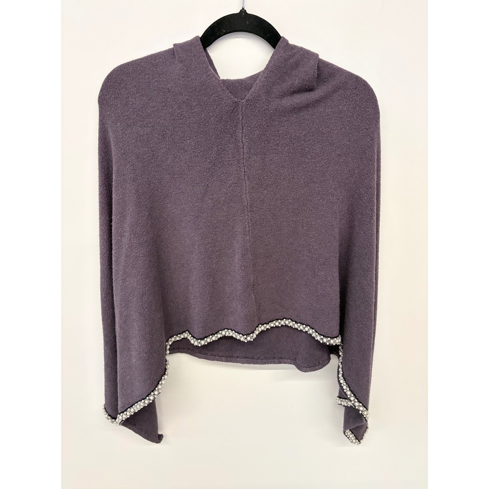 Elegant Coquette Poncho Pearl Trim Hooded Wrap Ming Wang Women One Size Gray